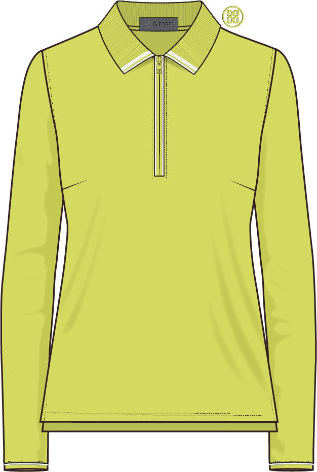 Silky Tech Nylon 1/4 Zip Long Sleeve Polo - Lemon Lime
