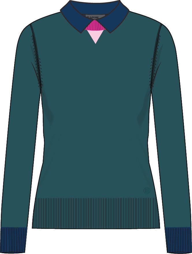 Colour Block Merino Wool Sweater Polo - Marine Teal