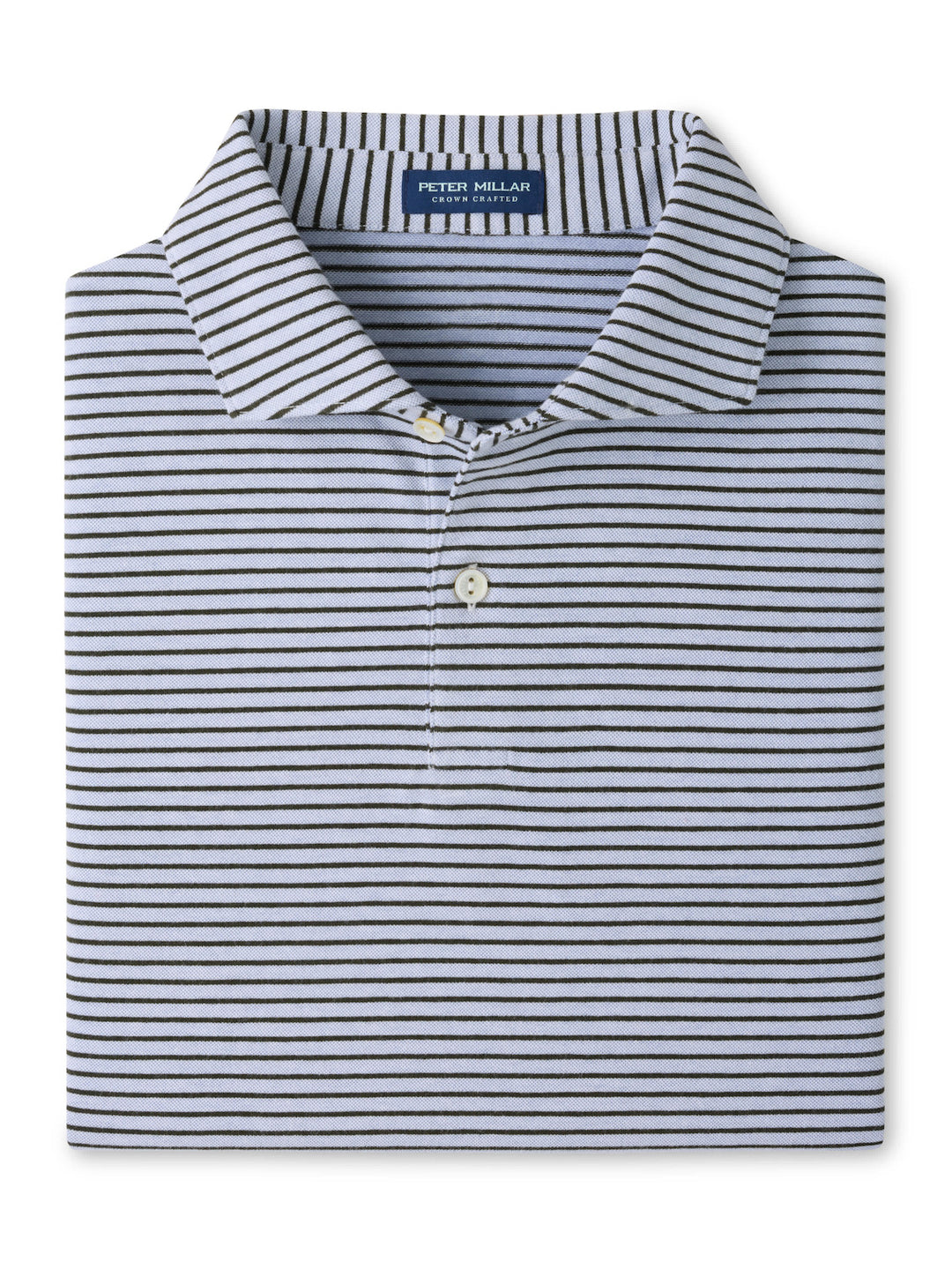 Albatross Stripe Cotton-Blend Piqué Polo - Edwin Spread Collar - Windy Blue / Dark Olive
