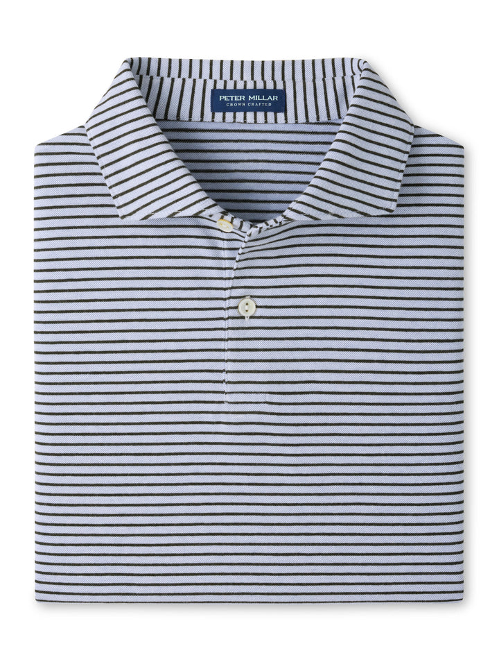 Albatross Stripe Cotton-Blend Piqué Polo - Edwin Spread Collar - Windy Blue / Dark Olive