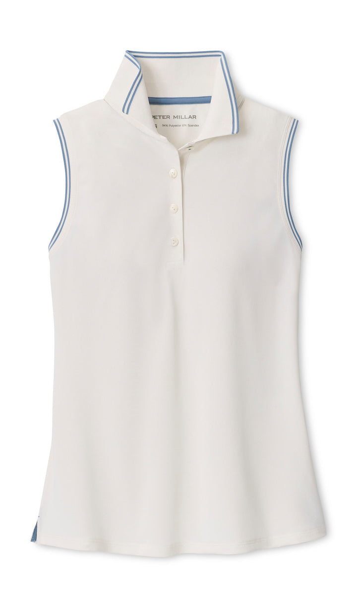 Canterbury Tipped Sport Mesh Sleeveless Polo - Soft White / Rainwater