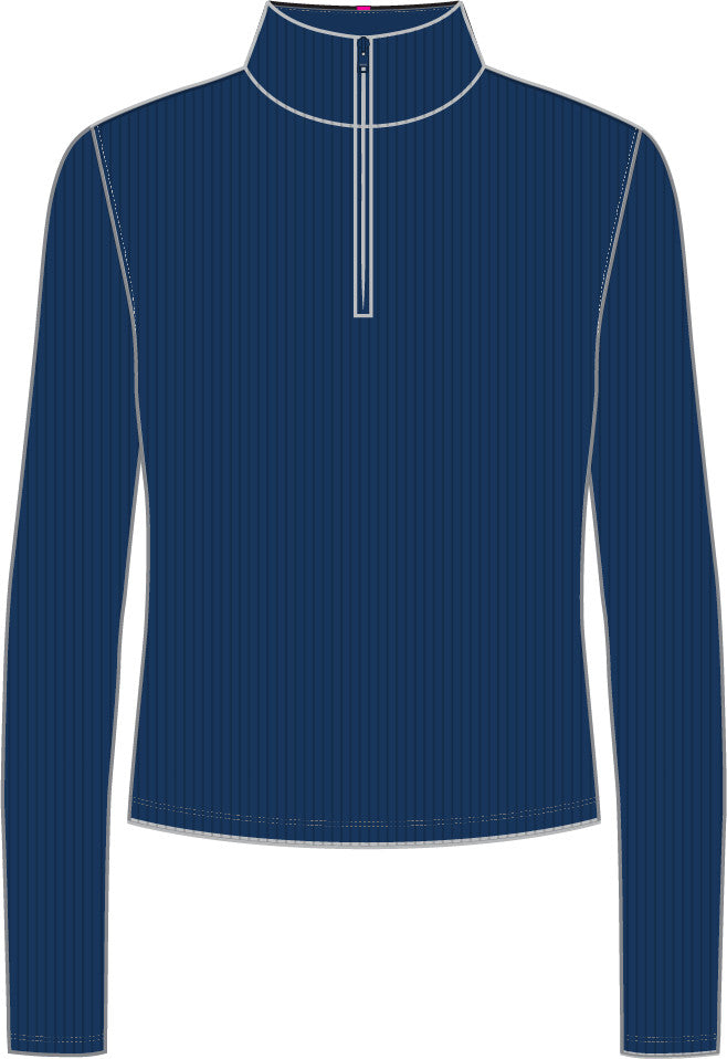 Fitted Cropped Rib Quarter Zip Pullover - Twilight