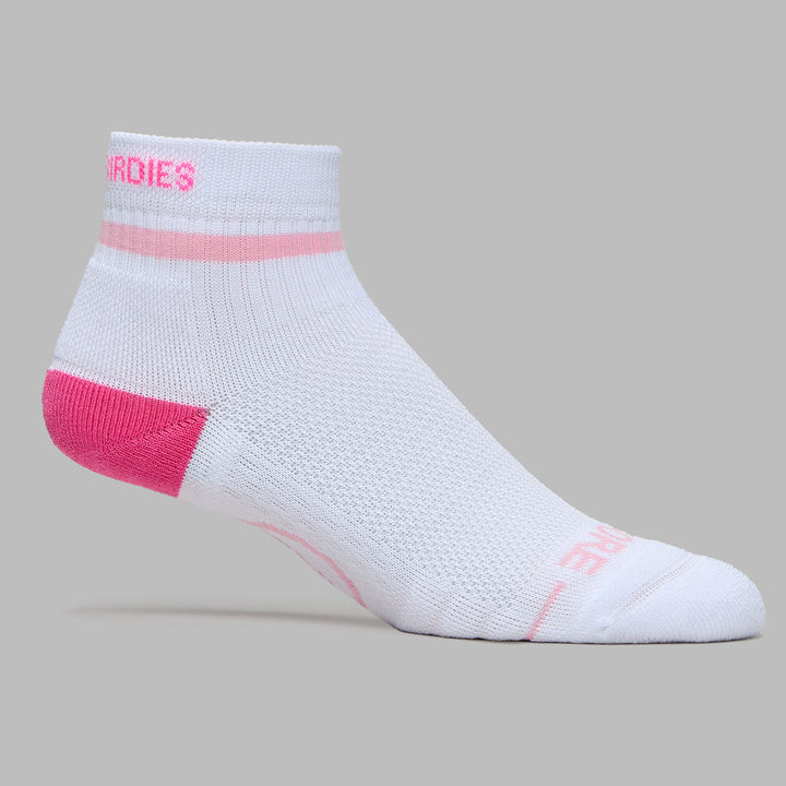 Pray For Birdies Quarter Sock - Snow / Knockout Pink