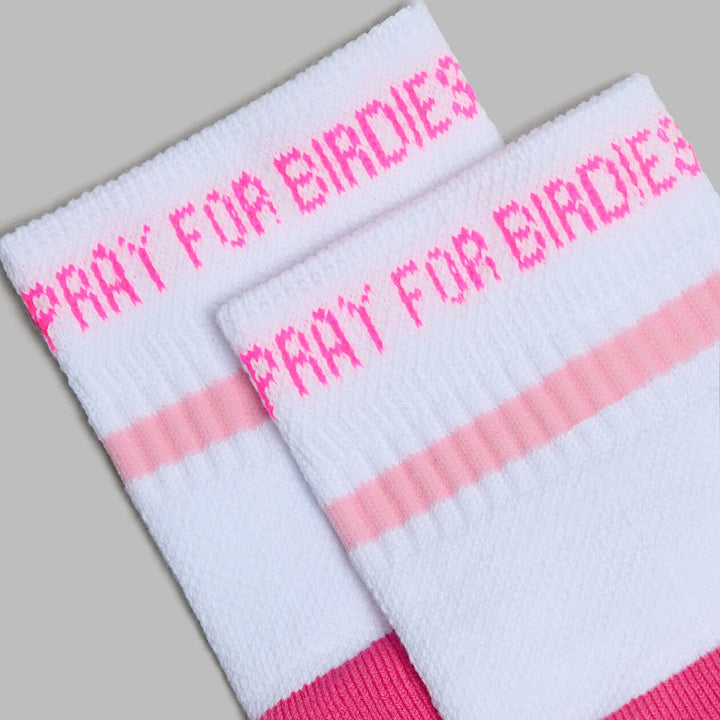 Pray For Birdies Quarter Sock - Snow / Knockout Pink