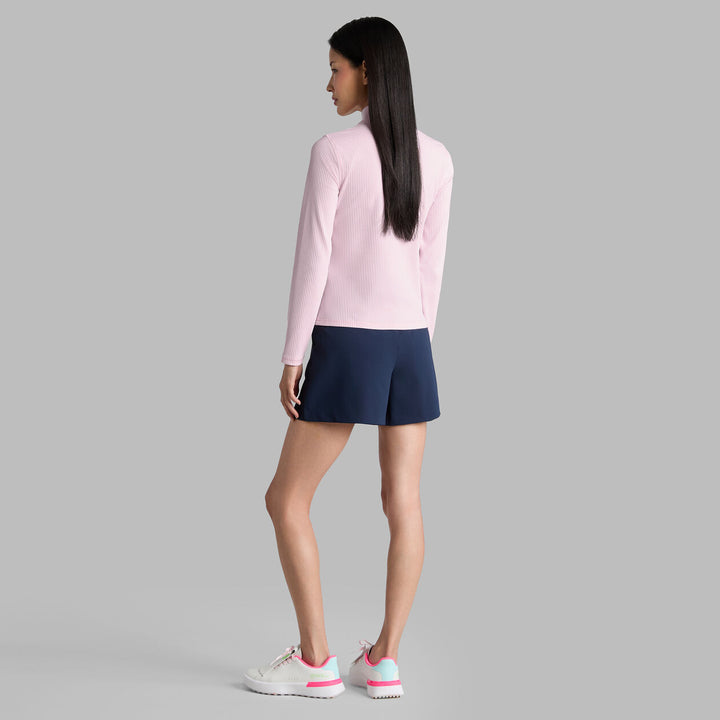 Fitted Cropped Rib Quarter Zip Pullover - Blush