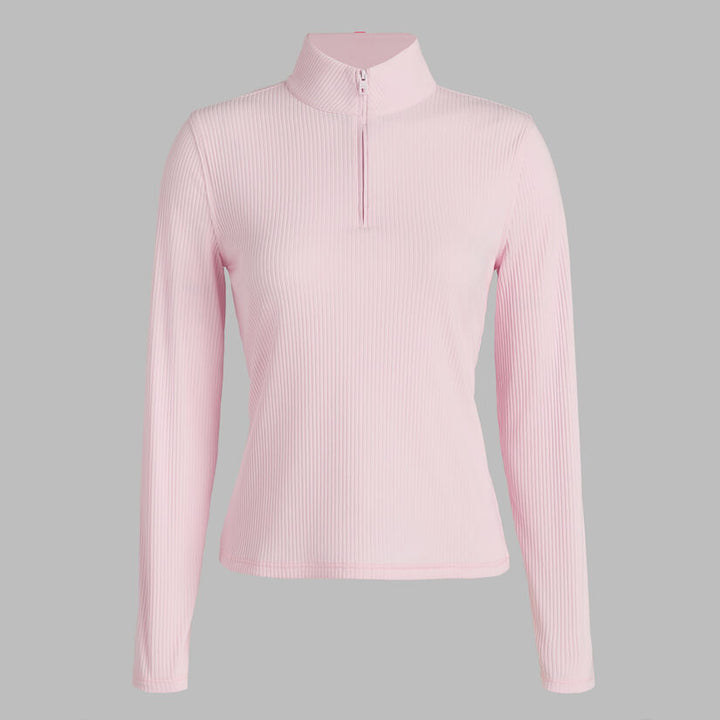 Fitted Cropped Rib Quarter Zip Pullover - Blush