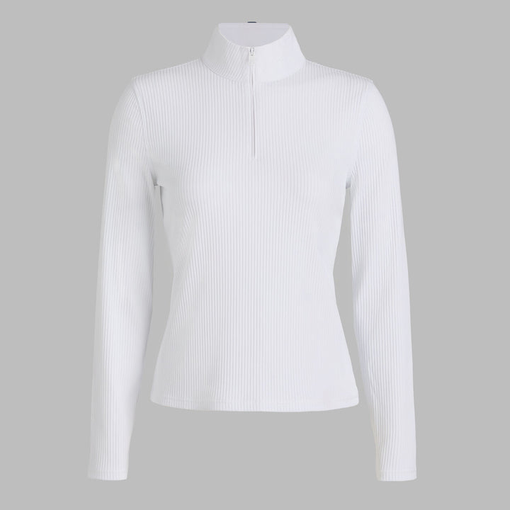 Fitted Cropped Rib Quarter Zip Pullover - Snow