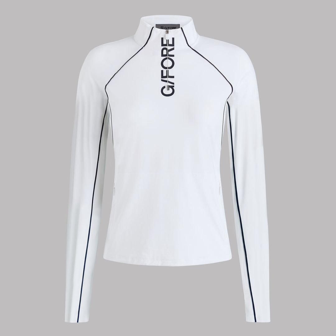 Contrast Mesh Silky Tech Nylon Quarter Zip Pullover - Snow