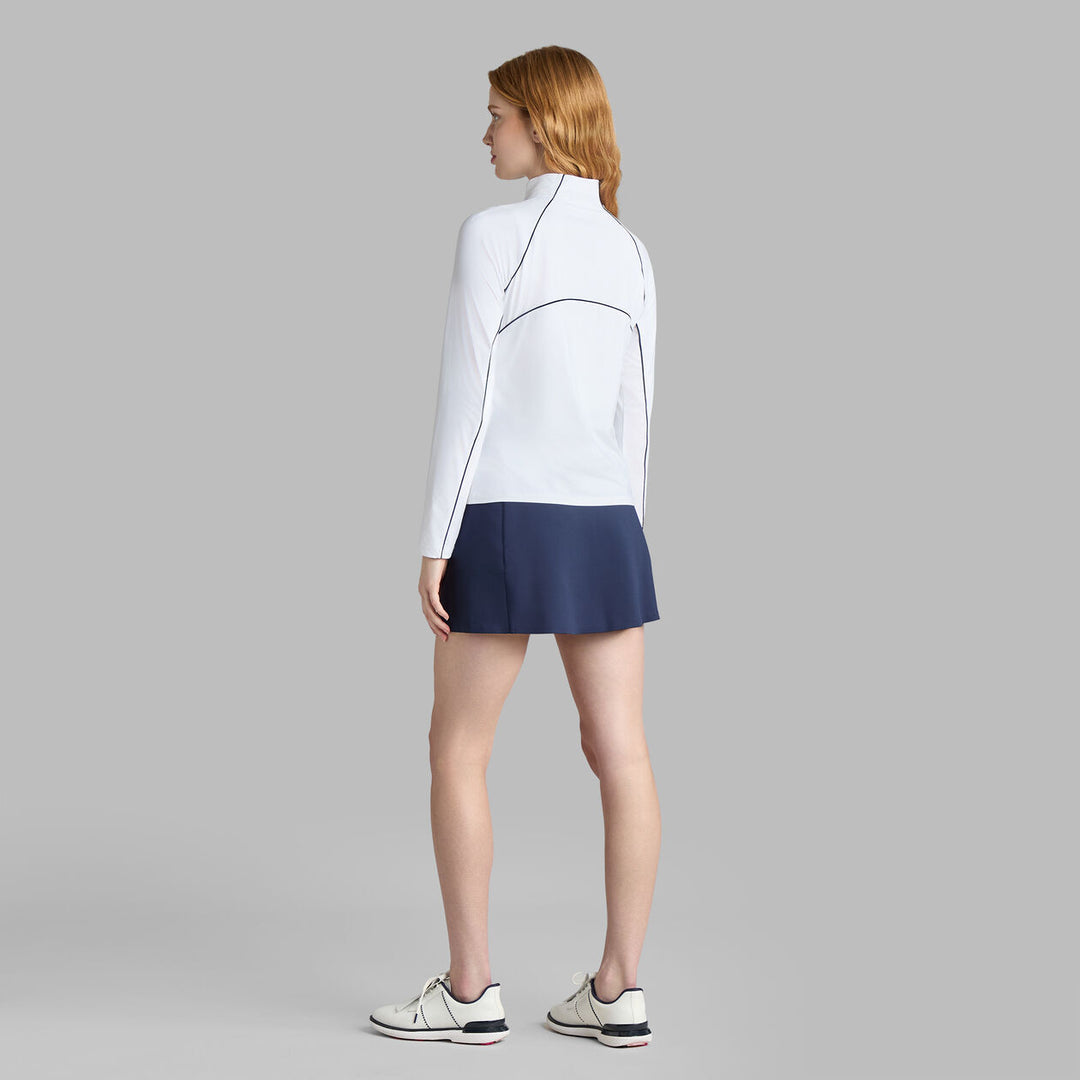 Contrast Mesh Silky Tech Nylon Quarter Zip Pullover - Snow