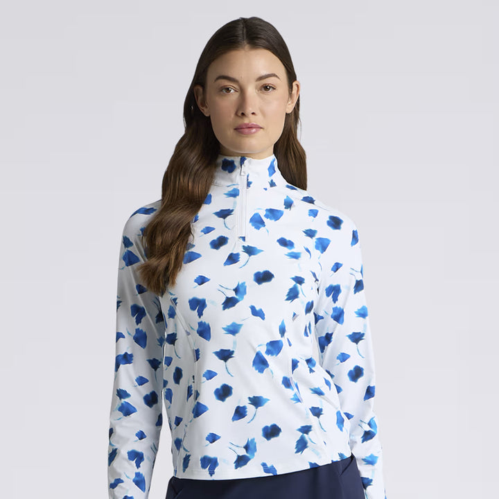 Drop Floral Silky Tech Nylon 1/4 Zip Pullover - Snow