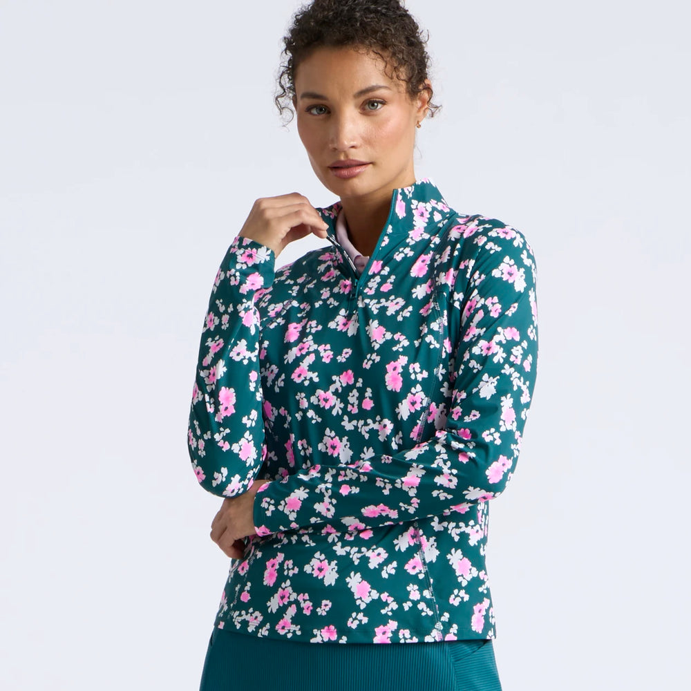 Blossom Silky Tech Nylon 1/4 Zip Pullover - Marine Teal