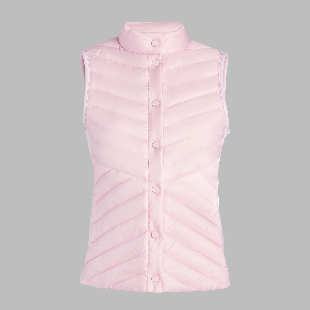 V Down Quilted Stretch Tech Interlock Vest - Blush