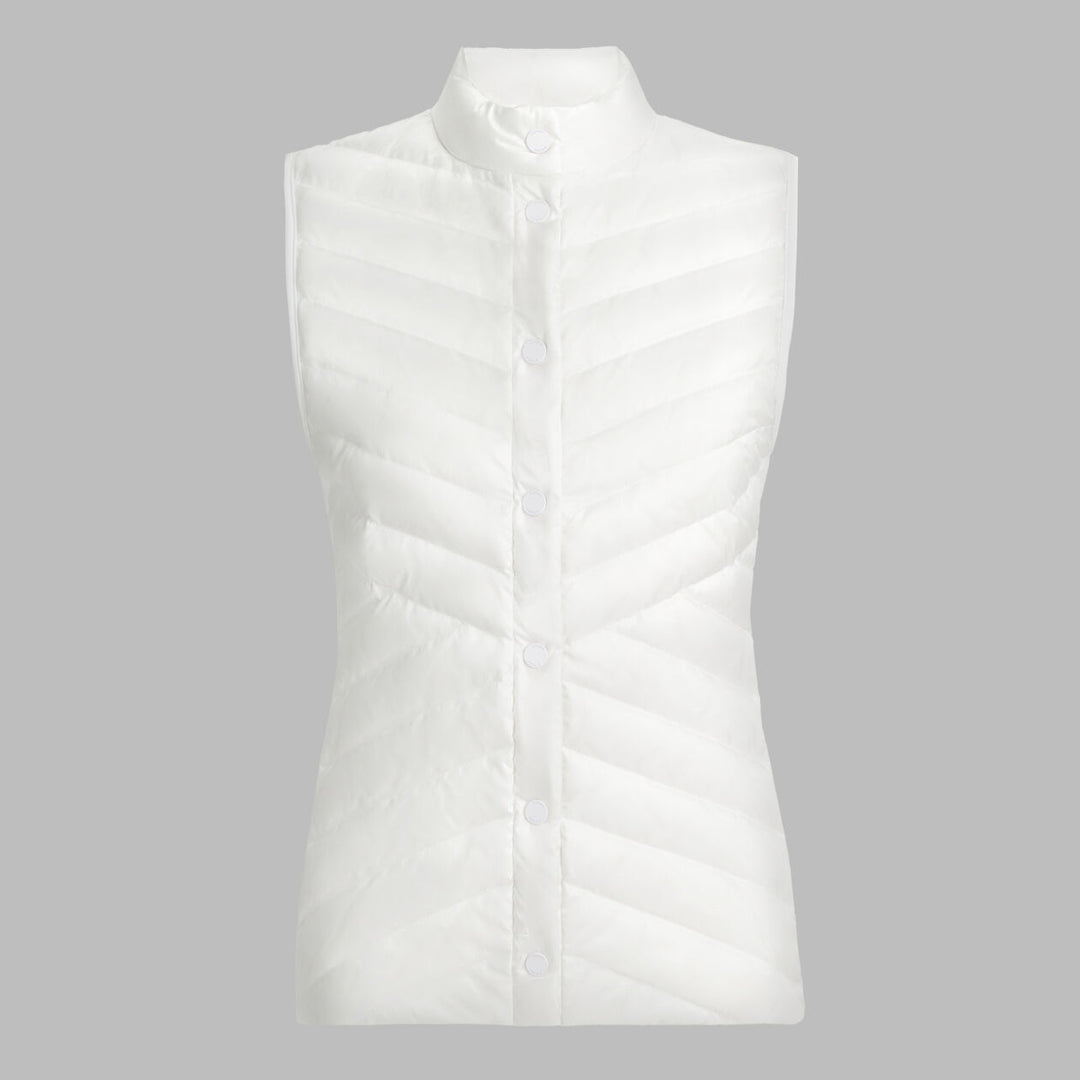 V Down Quilted Stretch Tech Interlock Vest - Chalk White