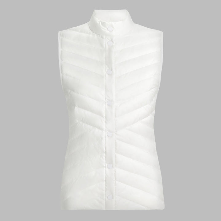 V Down Quilted Stretch Tech Interlock Vest - Chalk White