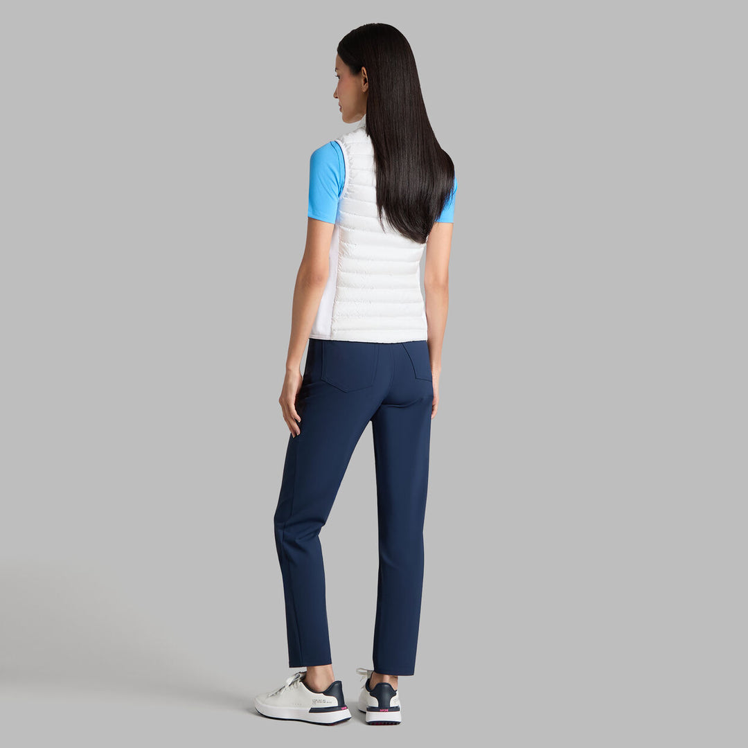 V Down Quilted Stretch Tech Interlock Vest - Chalk White