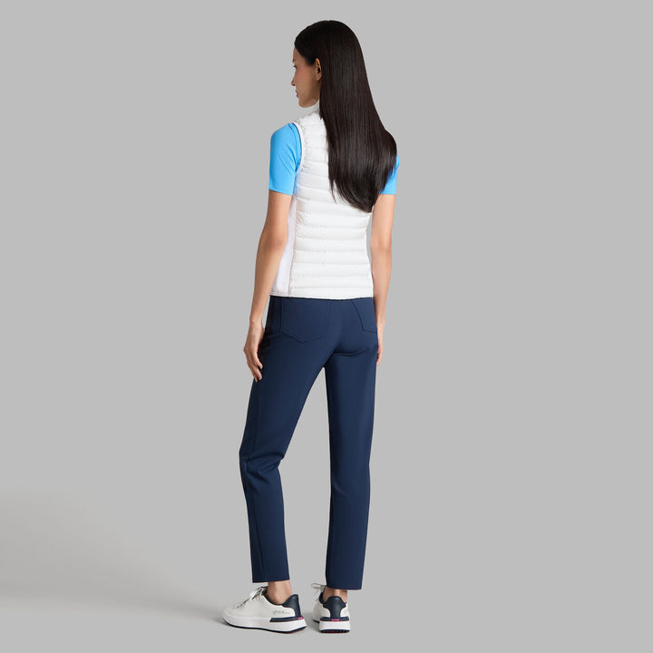 V Down Quilted Stretch Tech Interlock Vest - Chalk White
