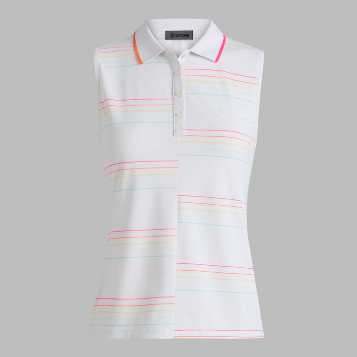 Offset Stripe Tech Piqué Sleeveless Polo - Snow / Cenote