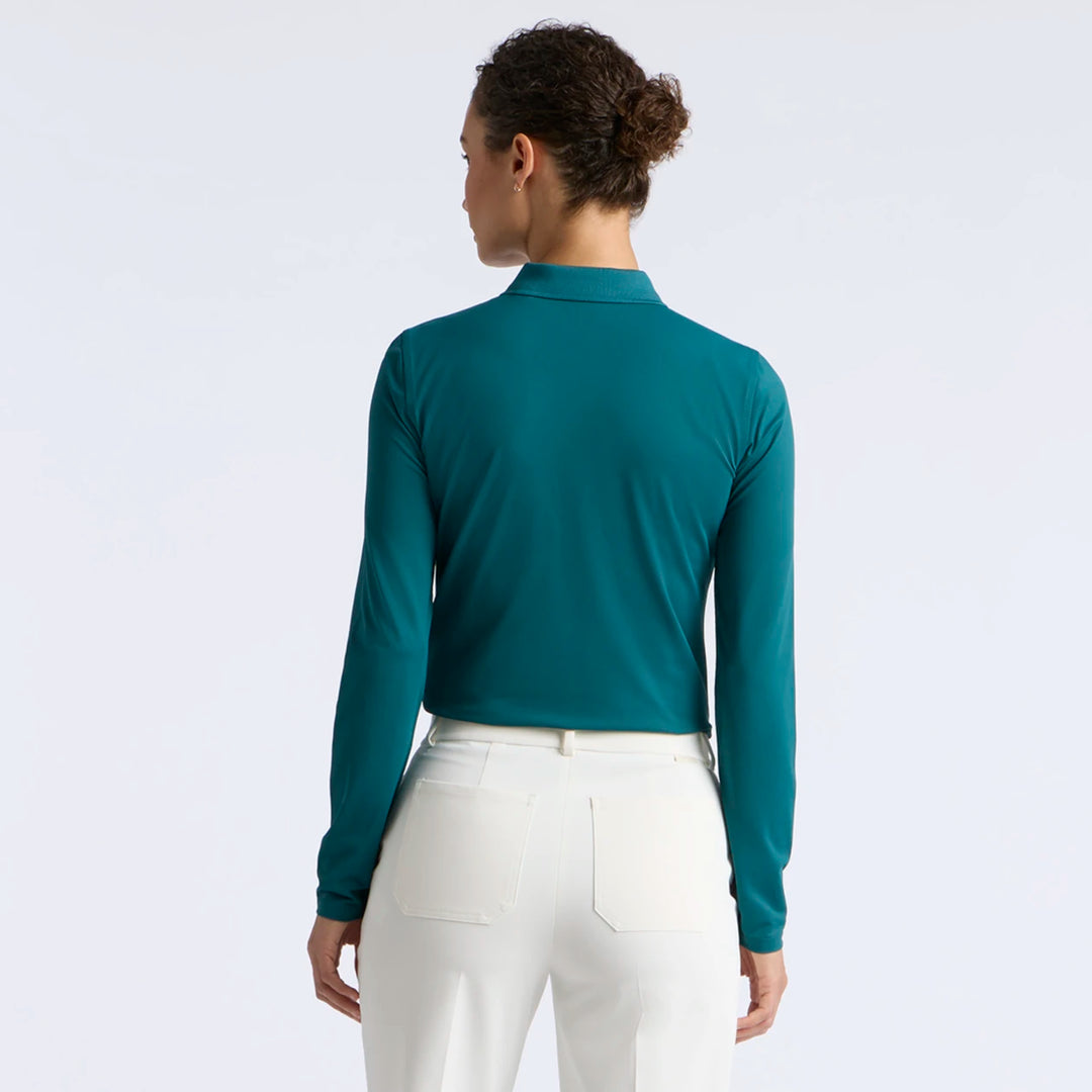 Icon Embroidered Tech Piqué Long Sleeve Polo - Marine Teal