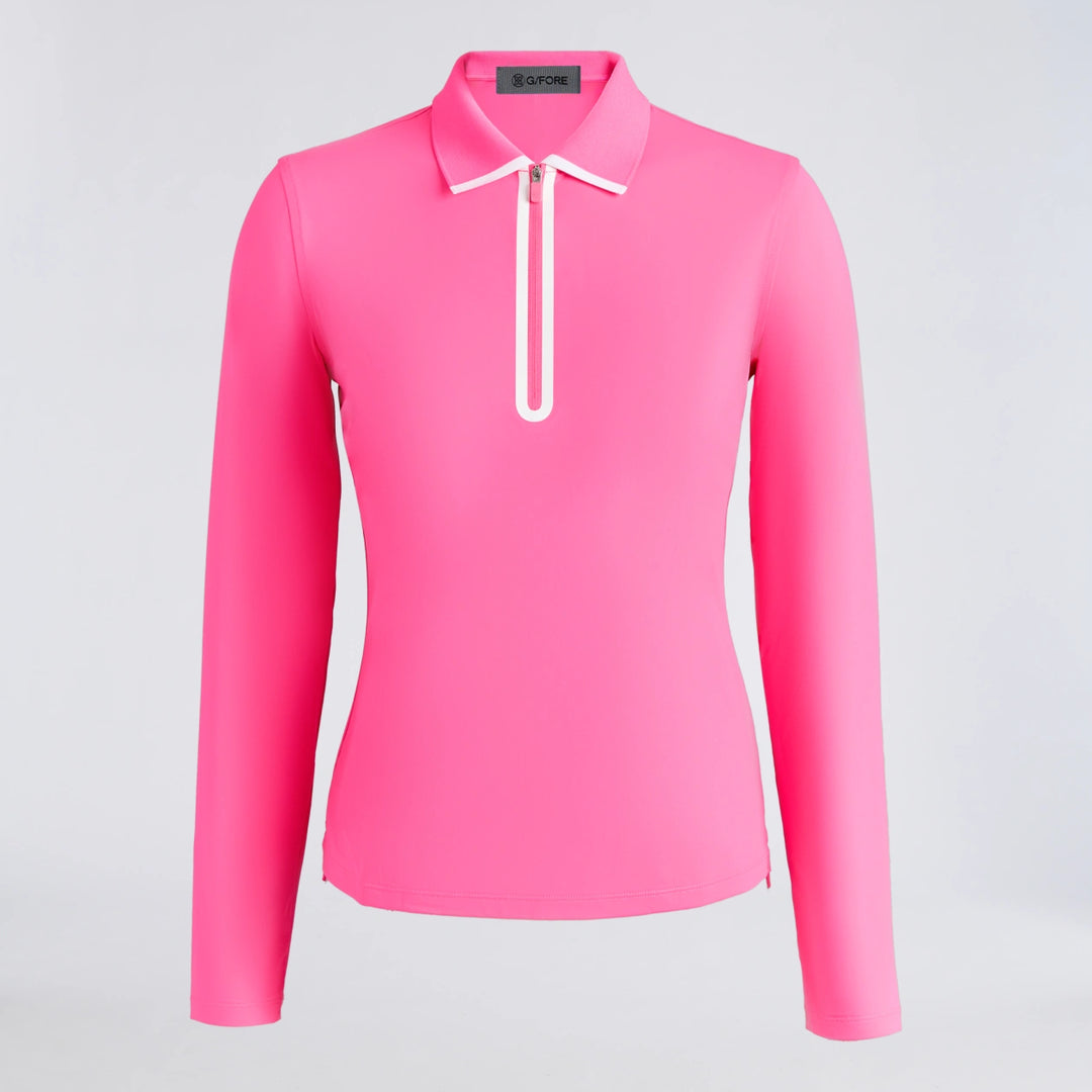 Soft Tech Jersey Long Sleeve Zip Polo - Knockout Pink