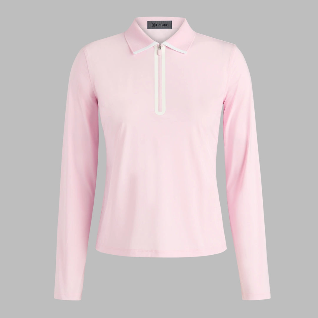 Silky Tech Nylon Long Sleeve Zip Polo - Blush