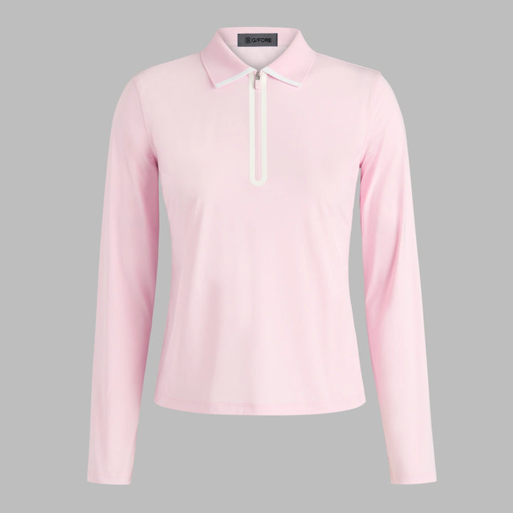 Silky Tech Nylon Long Sleeve Zip Polo - Blush