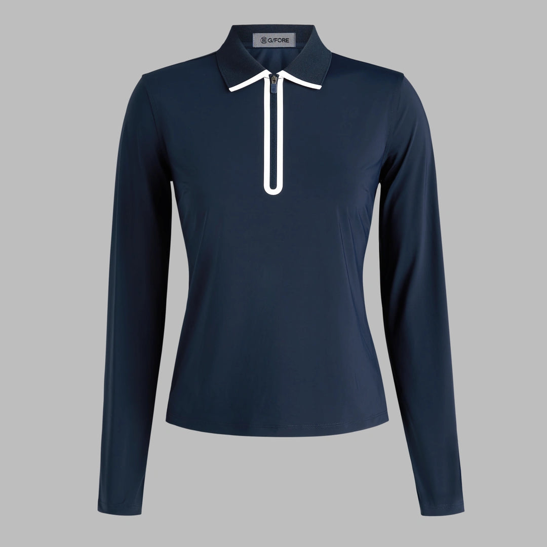 Silky Tech Nylon Long Sleeve Zip Polo - Twilight