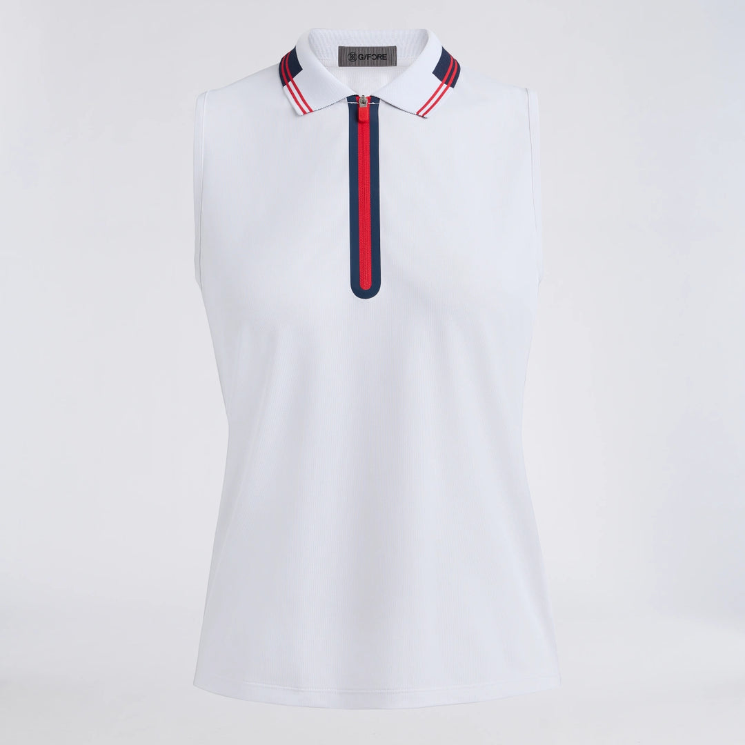 Tech Pique Sleeveless Polo - Snow / Lava