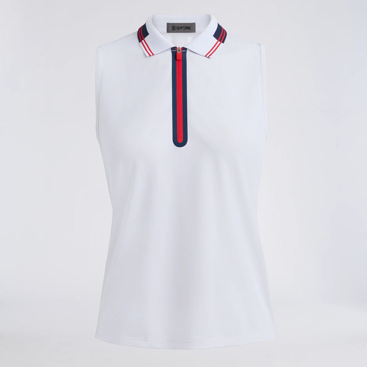 Tech Pique Sleeveless Polo - Snow / Lava