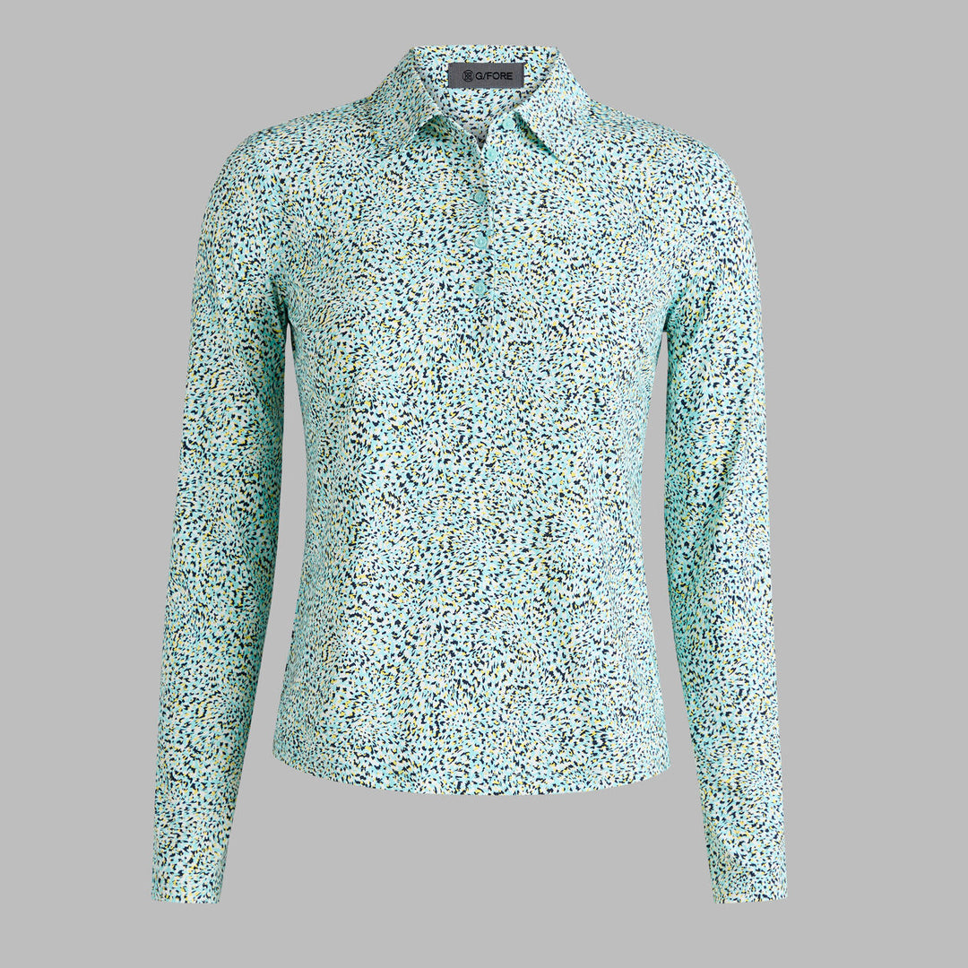 Fireworks Print Silky Tech Nylon L/S Polo - Cenote