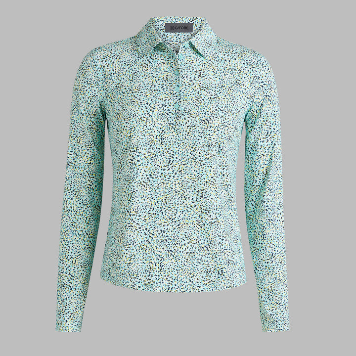 Fireworks Print Silky Tech Nylon L/S Polo - Cenote