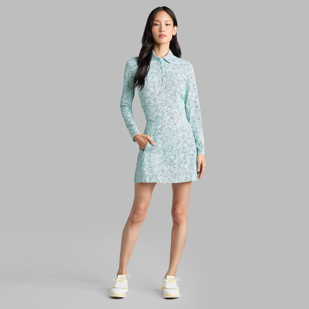 Fireworks Print Silky Tech Nylon L/S Polo - Cenote