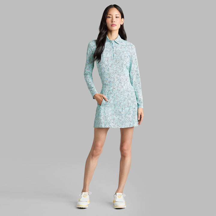 Fireworks Print Silky Tech Nylon L/S Polo - Cenote