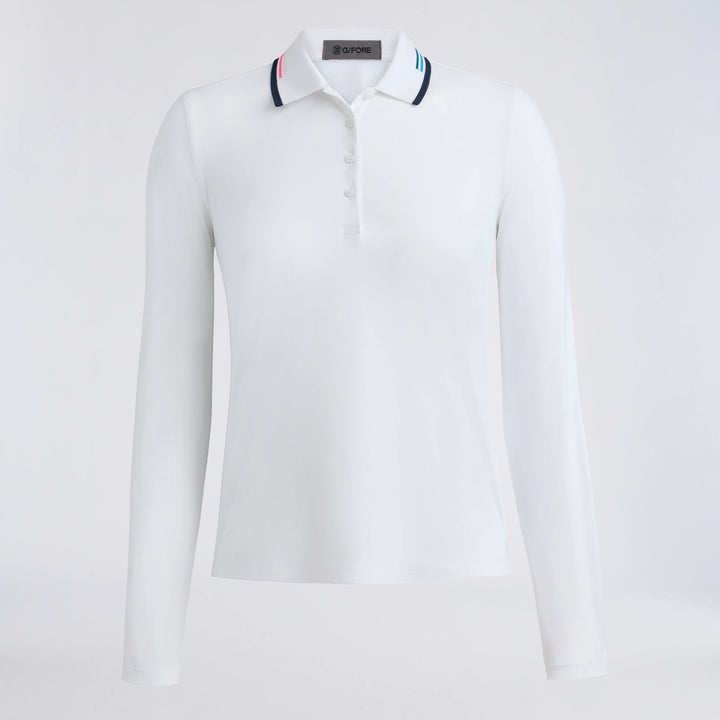 Silky Tech Nylon Long Sleeve Polo - Snow/Twilight