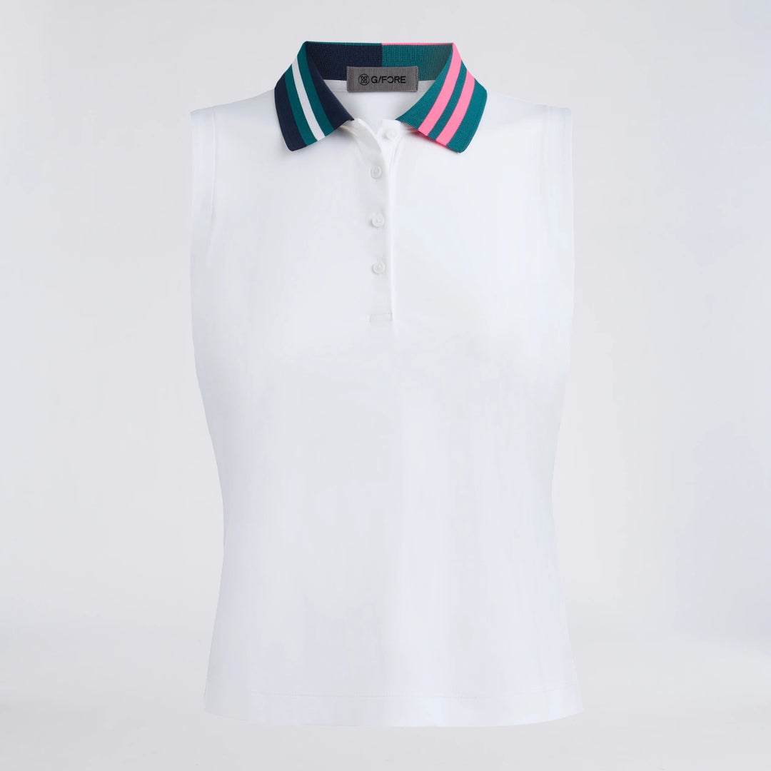 Stretch Nylon Interlock Sleeveless Polo - Snow
