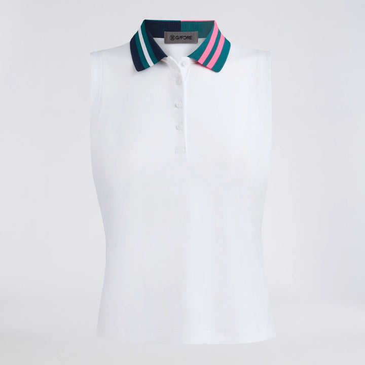 Stretch Nylon Interlock Sleeveless Polo - Snow
