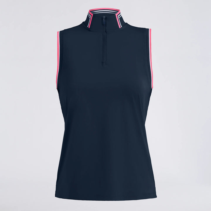 Silky Tech Nylon Mock Neck 1/4 Zip Polo - Twilight