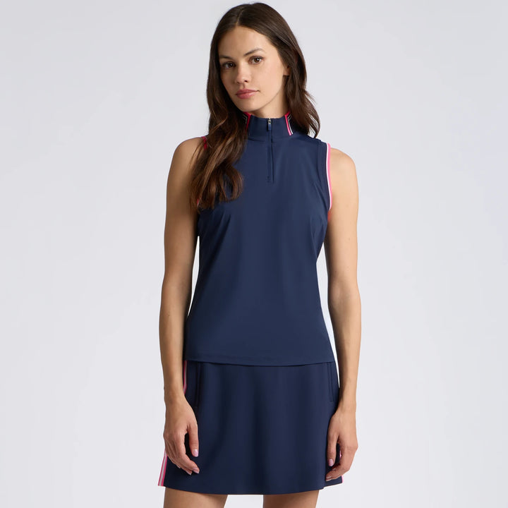 Silky Tech Nylon Mock Neck 1/4 Zip Polo - Twilight