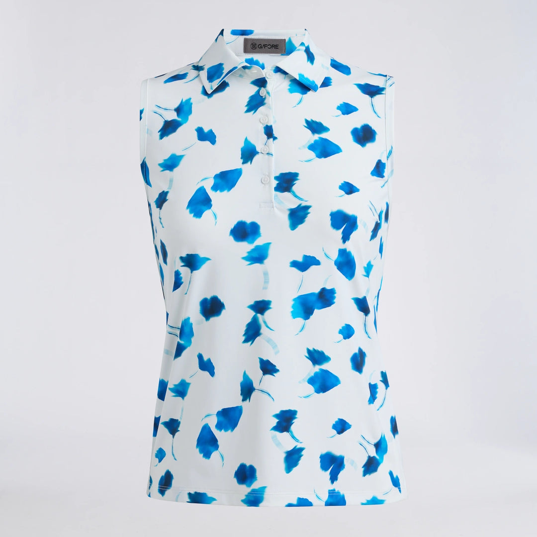 Drop Floral Silky Tech Nylon Sleeveless Polo - Snow