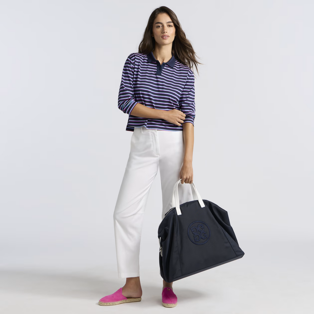 Striped It Tech Piqué Relaxed Long Sleeve Polo - Twilight