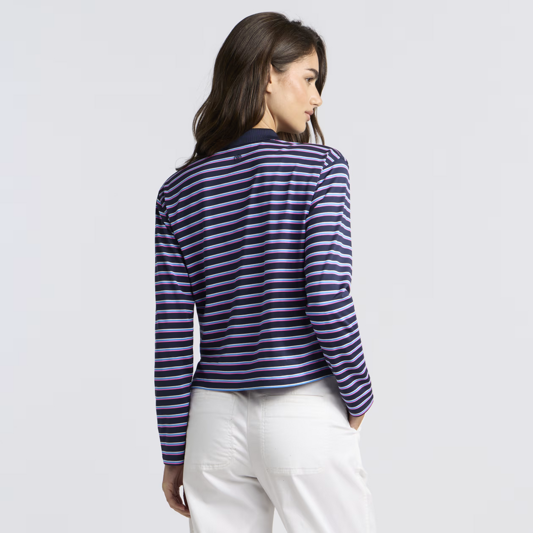 Striped It Tech Piqué Relaxed Long Sleeve Polo - Twilight
