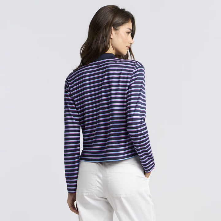 Striped It Tech Piqué Relaxed Long Sleeve Polo - Twilight