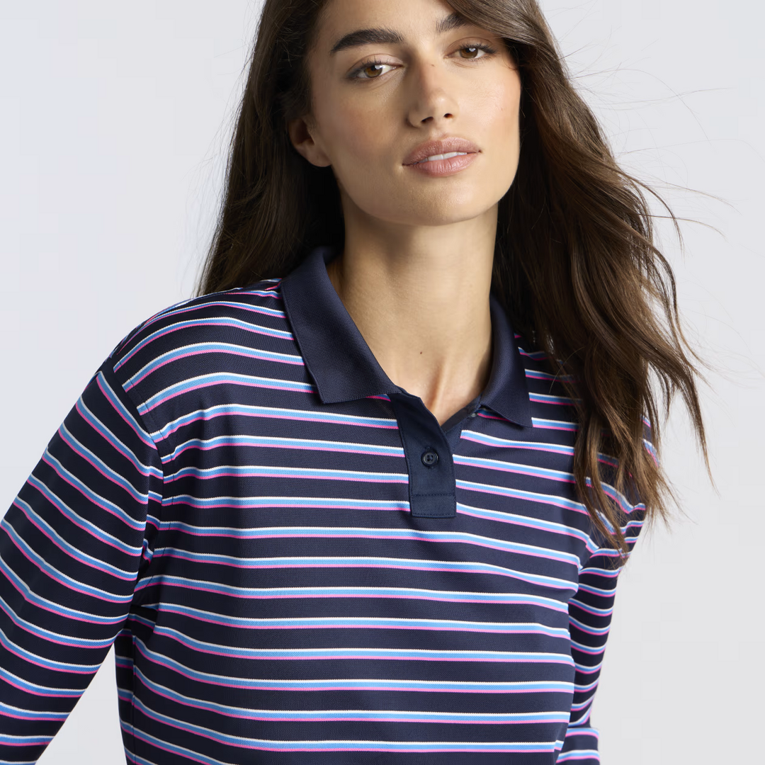 Striped It Tech Piqué Relaxed Long Sleeve Polo - Twilight