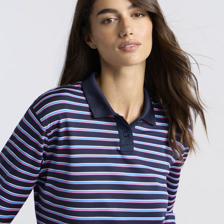 Striped It Tech Piqué Relaxed Long Sleeve Polo - Twilight