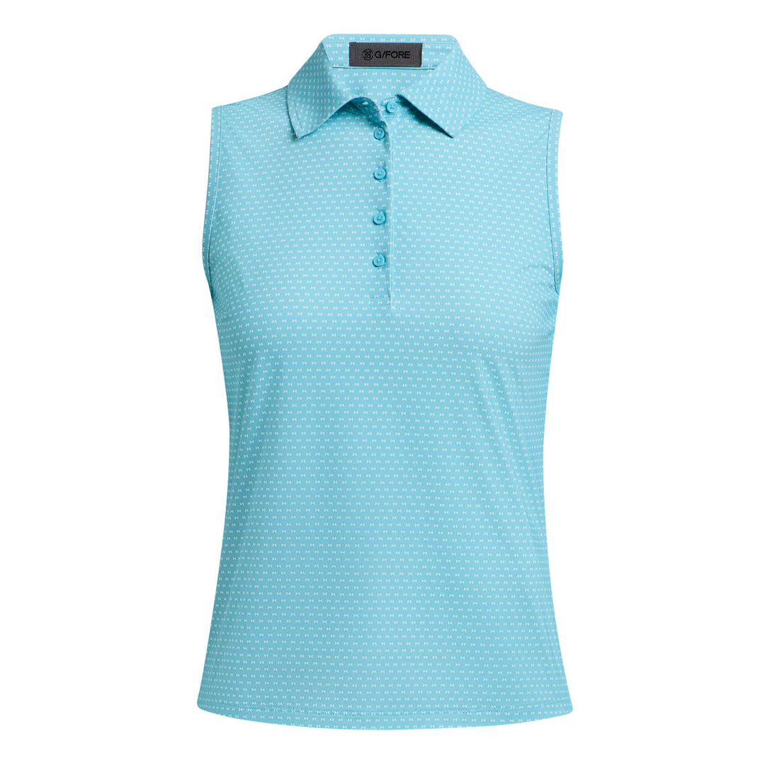 Geo 2 Silky Tech Nylon Sleeveless Polo - Aquamarine / Snow