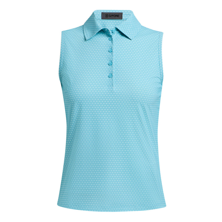 Geo 2 Silky Tech Nylon Sleeveless Polo - Aquamarine / Snow