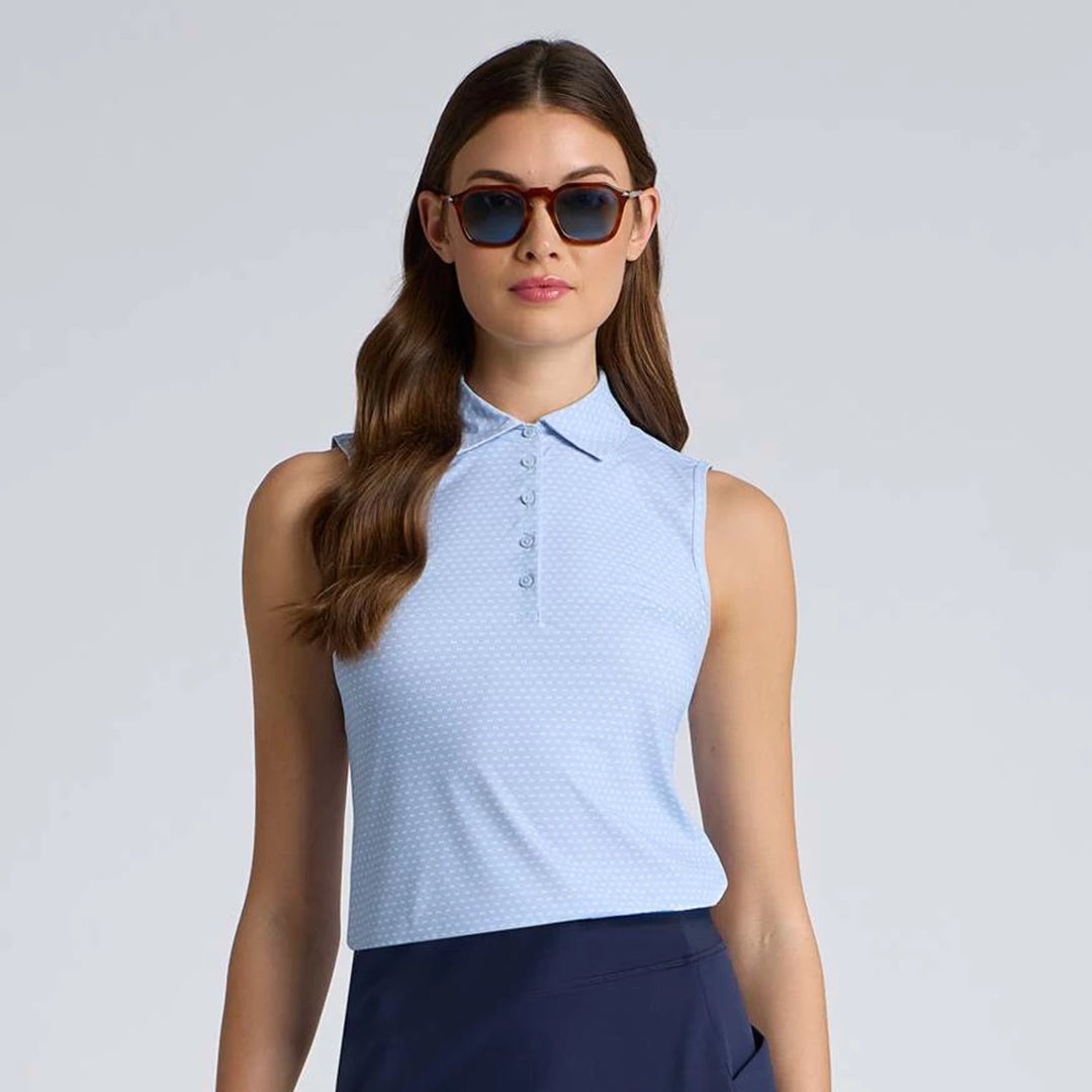 Geo 2 Silky Tech Nylon Sleeveless Polo - Sky / Snow