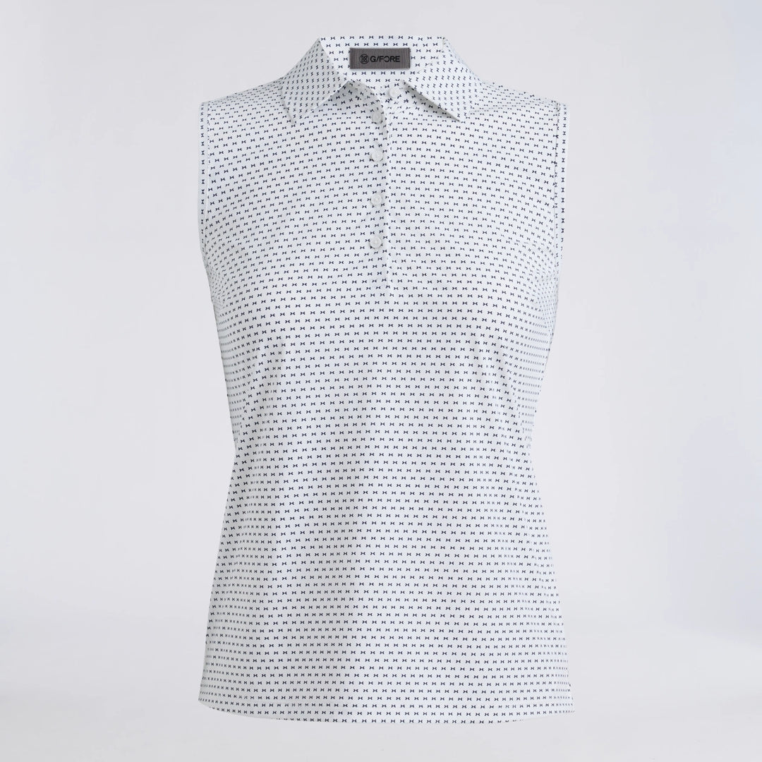 Geo 2 Silky Tech Nylon Sleeveless Polo - Snow/Twilight