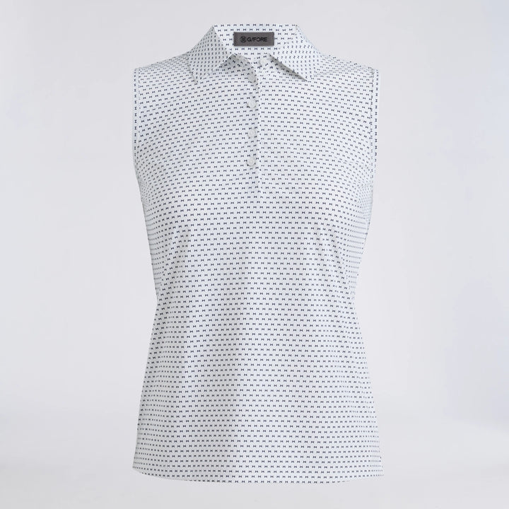 Geo 2 Silky Tech Nylon Sleeveless Polo - Snow/Twilight