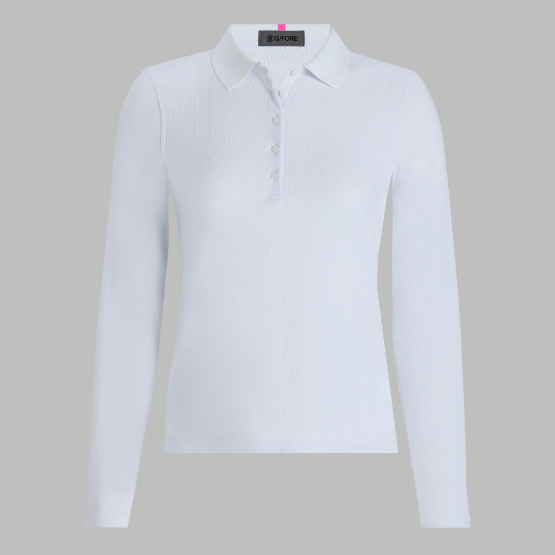 Tech Nylon Rib Long Sleeve Polo - Snow