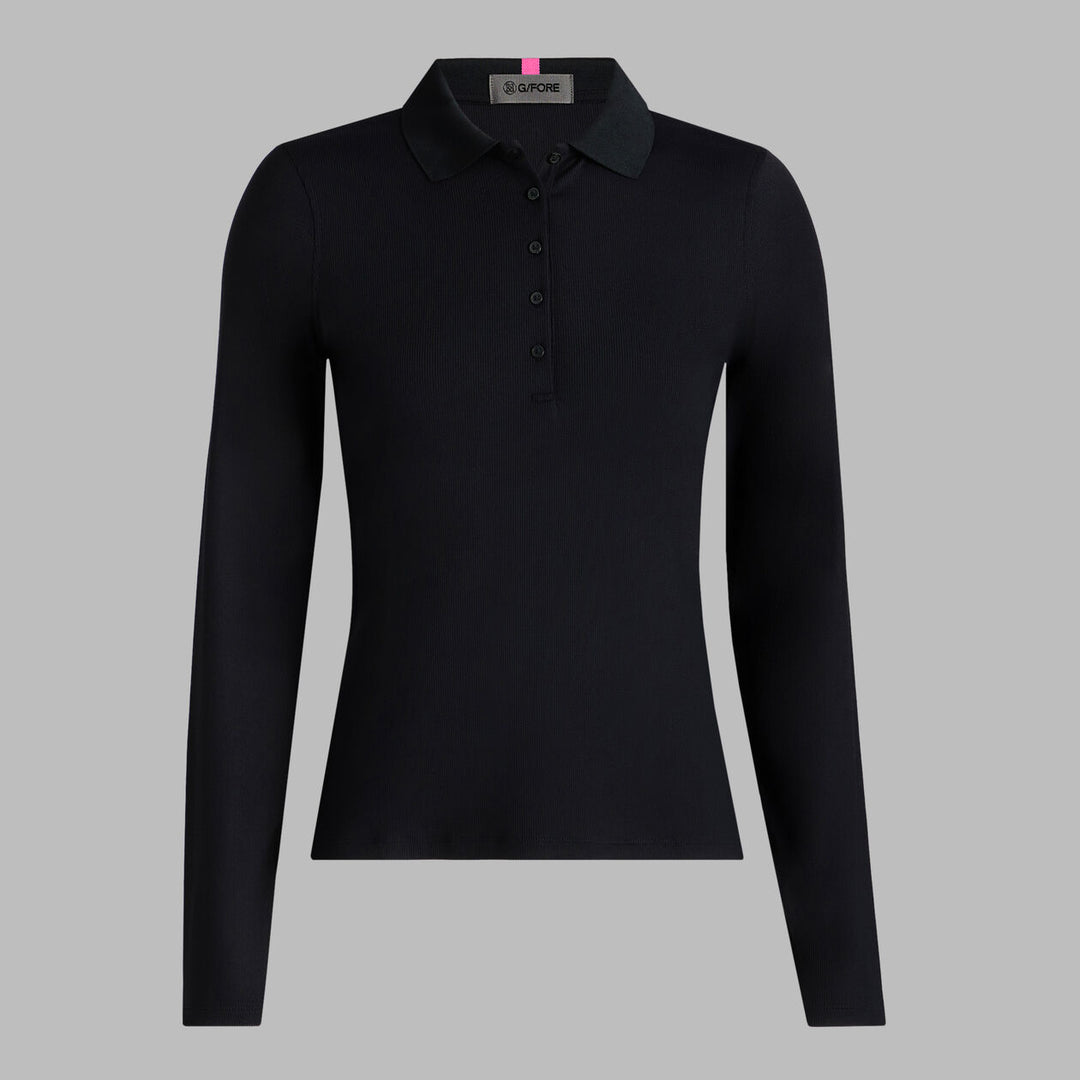 Ribbed Tech Nylon Long Sleeve Polo - Onyx